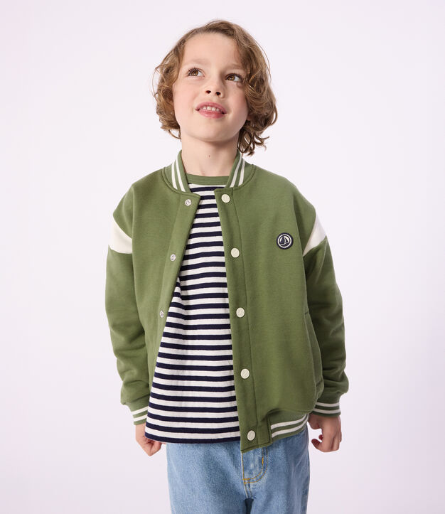 Chaqueta teddy infantil de algod&oacute;n verde/crudo