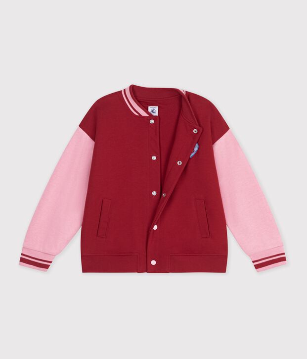 Chaqueta teddy infantil lisa colorblock de algod&oacute;n rojo