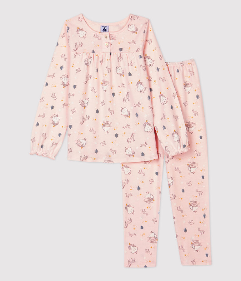 Pijama de ni&ntilde;a con estampado de princesa de algod&oacute;n rosa FLEUR/blanco MULTICO