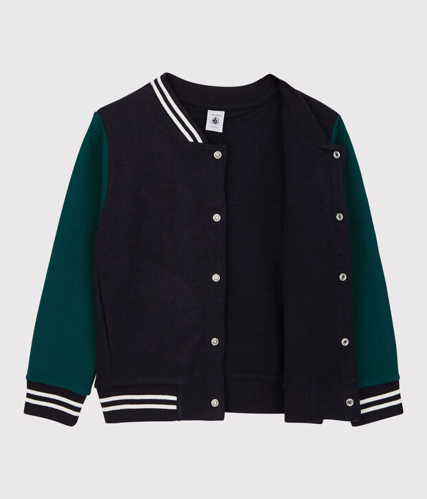 Chaqueta de b&eacute;isbol de mulet&oacute;n de ni&ntilde;o azul/verde