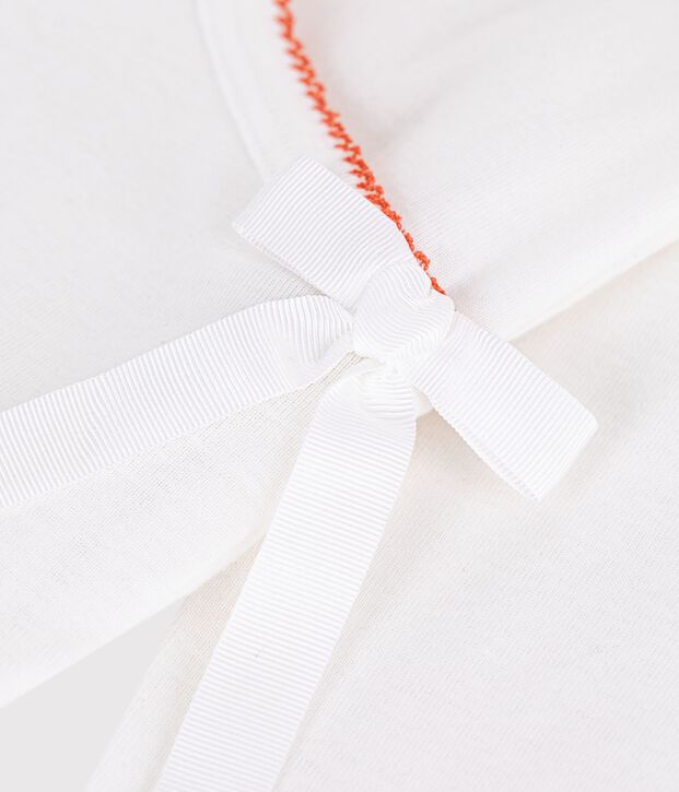 C&aacute;rdigan infantil cruzado y liso de algod&oacute;n blanco