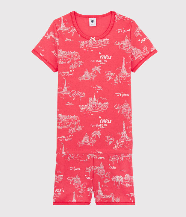 Pijama corto de algod&oacute;n con estampado de Par&iacute;s para ni&ntilde;a rosa/rosa