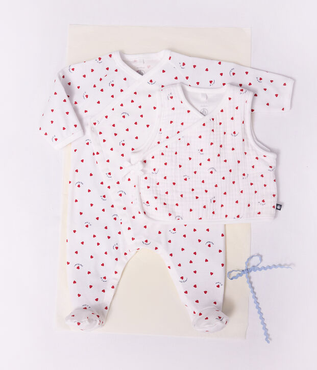 Chaleco de gasa de algod&oacute;n con estampado de corazoncitos para beb&eacute; blanco/multicolor