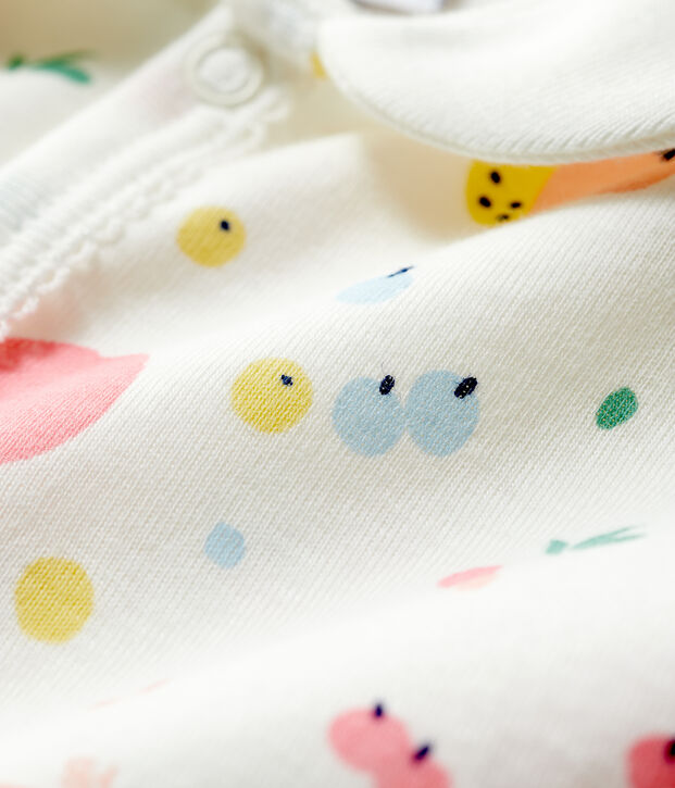Pijama corto de frutas de algod&oacute;n para beb&eacute; ni&ntilde;a blanco/multicolor