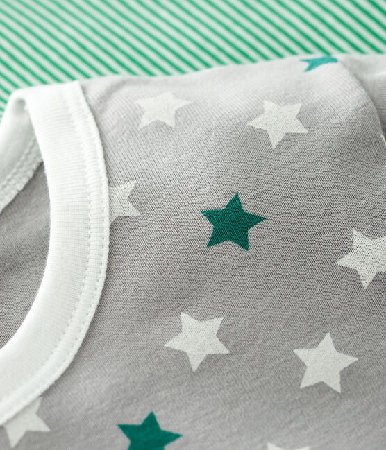 Juego de 2 pijamas cortos, uno de estrellas y otro de milrayas verde, de algodón de niño variante 1
