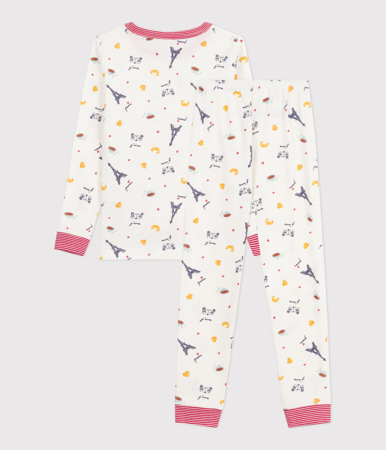 Pijama infantil de algod&oacute;n estampado, muy entallado. blanco/multicolor
