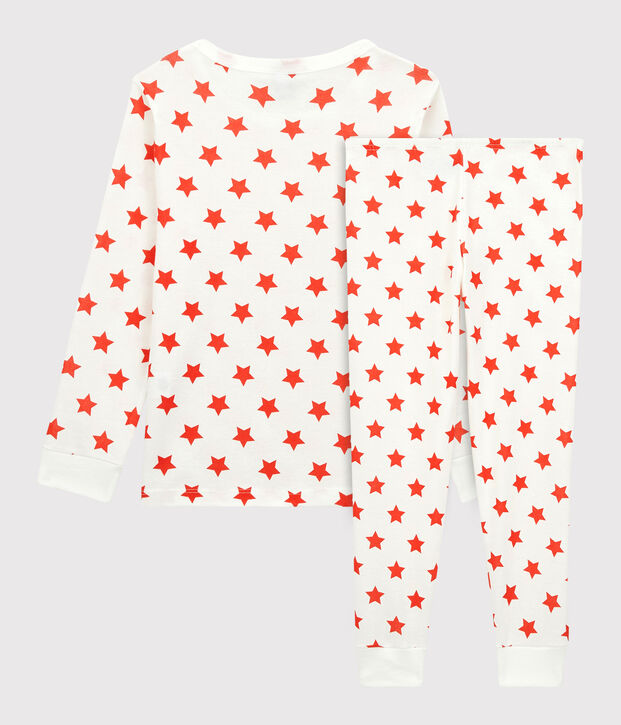 Pijama con estampado gr&aacute;fico de ni&ntilde;a/ni&ntilde;o de algod&oacute;n org&aacute;nico blanco/rojo