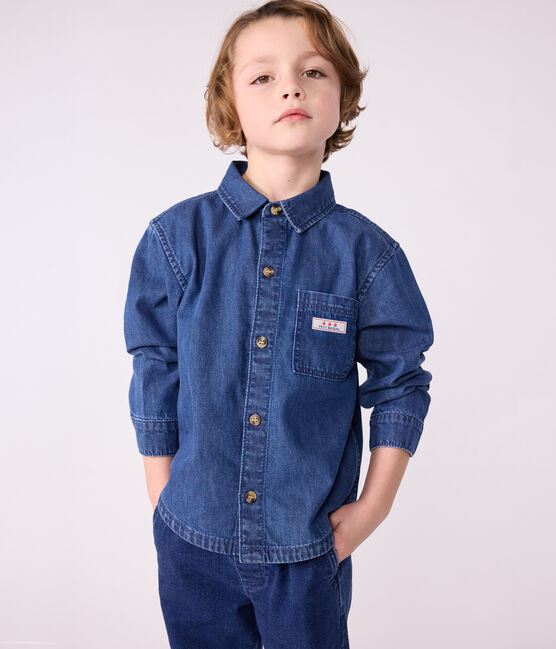 Camisa vaquera infantil lisa azul DENIM MOYEN