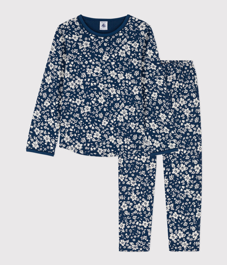 Pijama de algod&oacute;n con flor para ni&ntilde;a azul/blanco