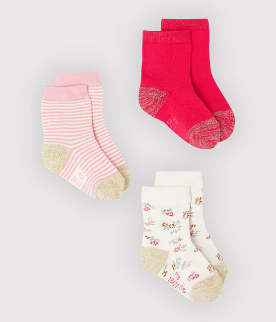 Lote de 3 pares de calcetines para bebé niña rosa CHARME