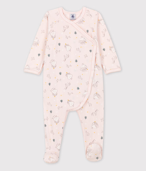 Pelele de bebé con estampado de princesa de terciopelo de algodón orgánico rosa FLEUR/blanco MULTICO