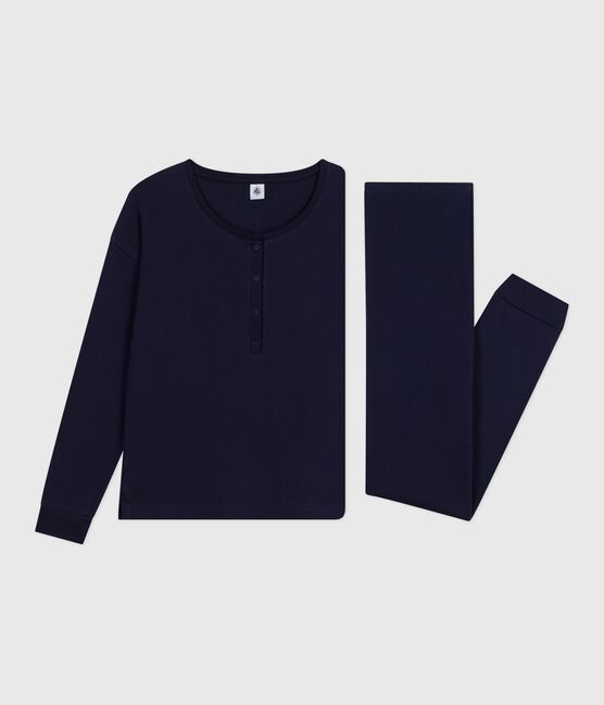 Pijama liso de algodón para mujer azul SMOKING