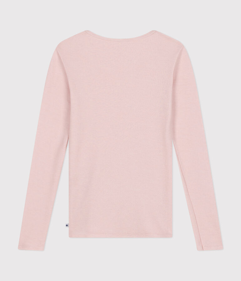 Camiseta de manga larga de lana y algod&oacute;n para mujer rosa
