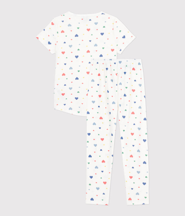 Pijama infantil de algod&oacute;n de manga corta y pierna larga con estampado blanco/multicolor