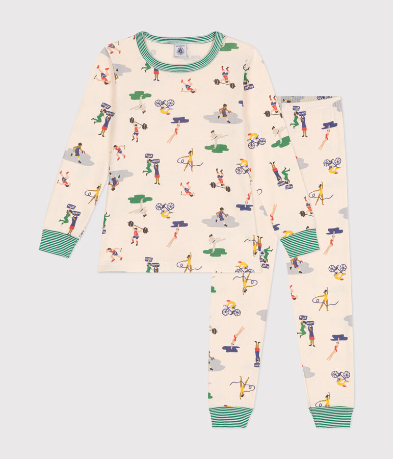 Pijama infantil de algod&oacute;n con estampado de deportes crudo/multicolor
