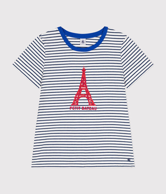 Camiseta Le Droit de algodón con cuello redondo para mujer blanco MARSHMALLOW/azul MEDIEVAL