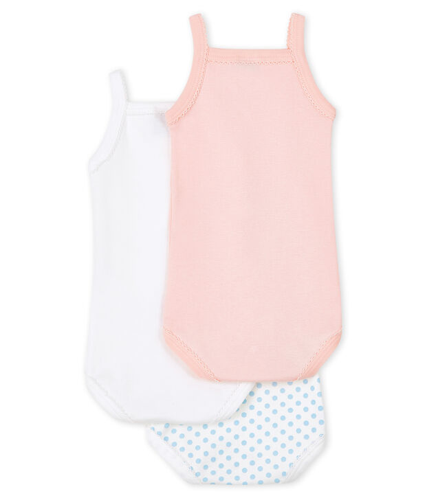 Juego de 3 bodis con tirantes para beb&eacute; ni&ntilde;a multicolor
