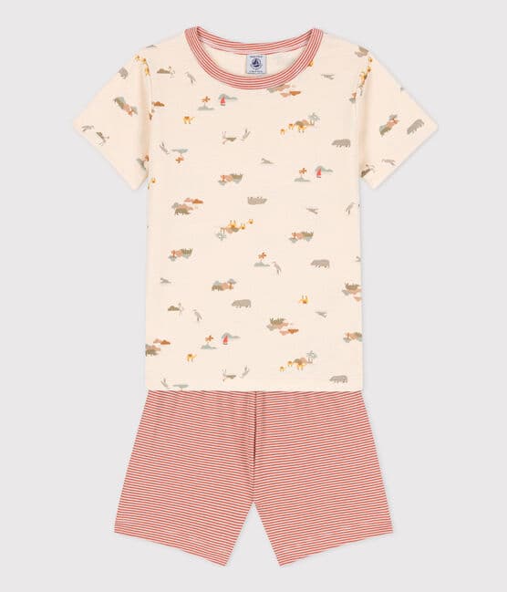 Pijama corto de algodón con animales para niño/niña blanco AVALANCHE/ MULTICO