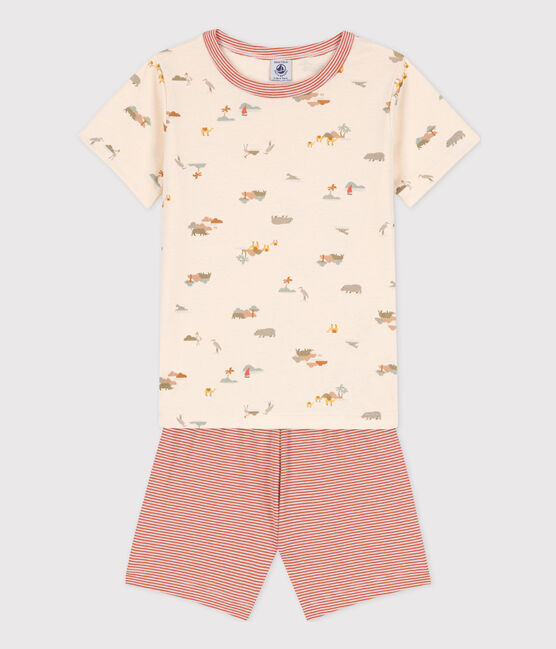 Pijama corto de algodón con animales para niño/niña blanco AVALANCHE/ MULTICO