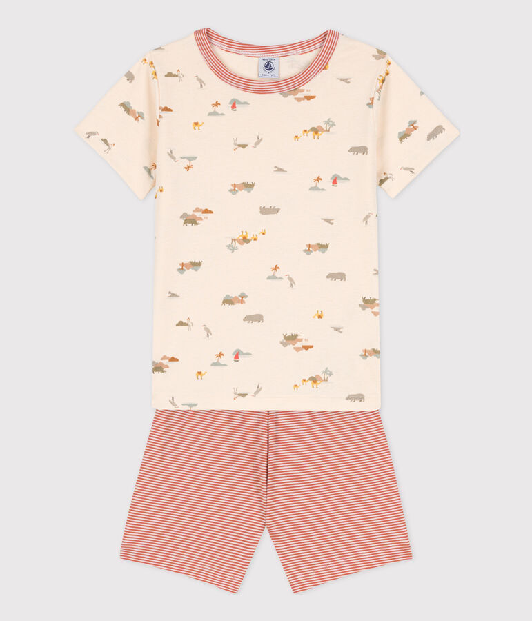 Pijama corto de algod&oacute;n con animales para ni&ntilde;o/ni&ntilde;a crudo/multicolor