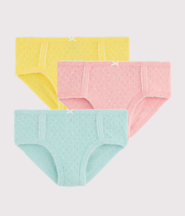 Lote de 3 braguitas de cintura alta con calado para ni&ntilde;a multicolor