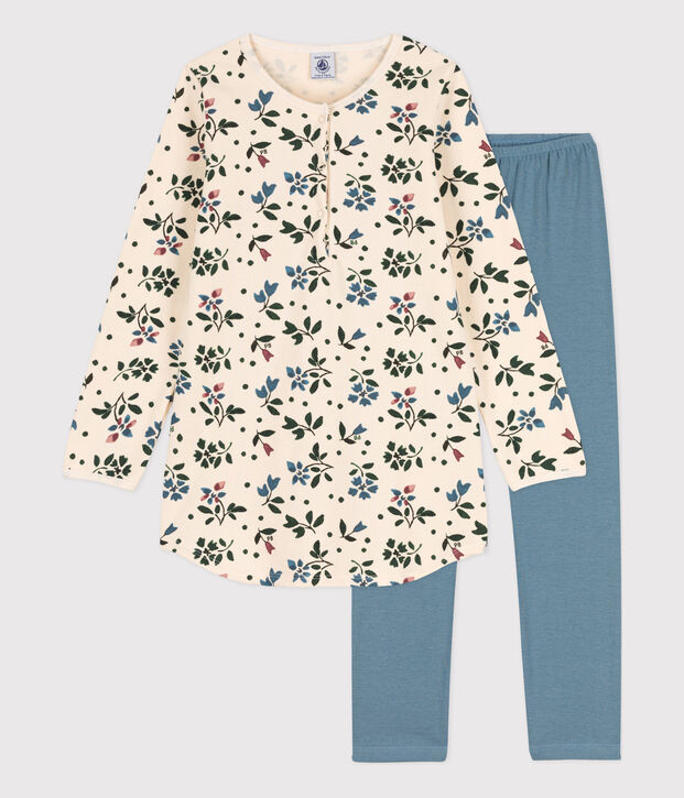 Camis&oacute;n y leggings de felpa y algod&oacute;n con flor para ni&ntilde;a crudo/multicolor