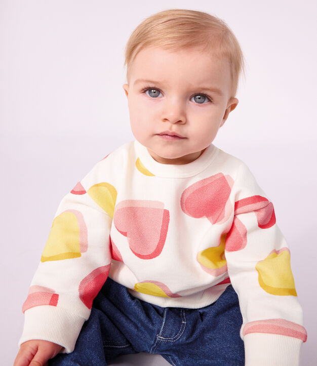 Sudadera de algod&oacute;n con estampado de corazones para beb&eacute; blanco/multicolor