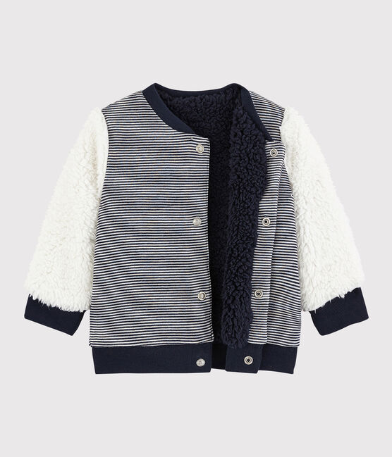 Cárdigan reversible para bebé niño azul SMOKING/blanco MARSHMALLOW