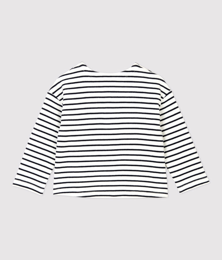 C&aacute;rdigan de mulet&oacute;n de beb&eacute;. blanco/azul