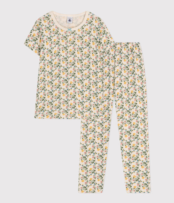 Pijama infantil de algodón con estampado de flores blanco AVALANCHE/ MULTICO