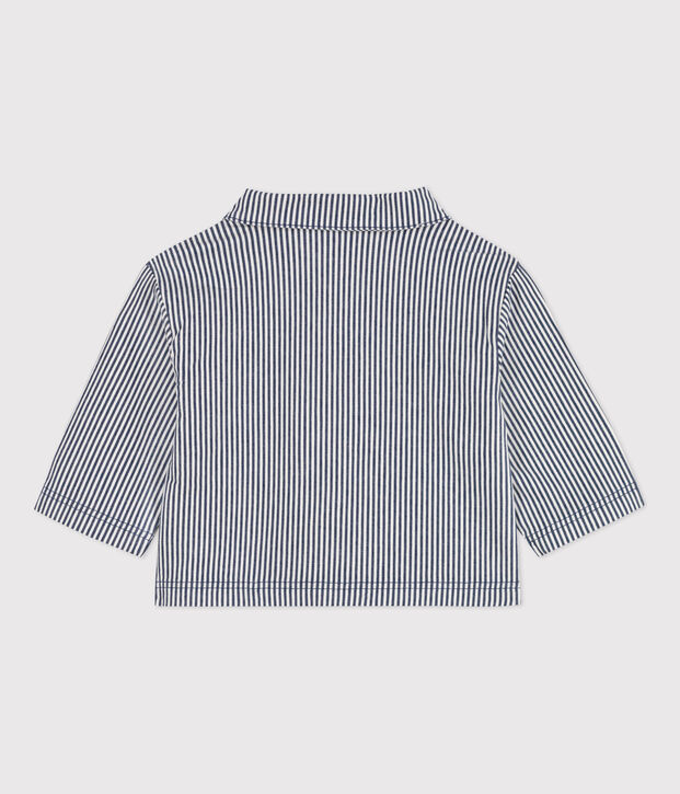 Chaqueta corta de tela a rayas para beb&eacute; azul/blanco