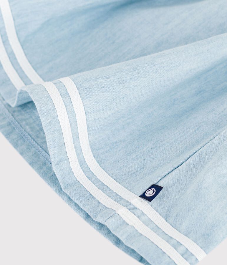 Vestido de dos materiales, algod&oacute;n y chambray, de manga larga para beb&eacute; crudo/multicolor