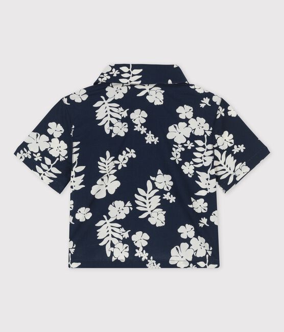 Camisa de manga corta con estampado hawaiano de popelina de bebé azul MEDIEVAL/blanco MARSHMALLOW