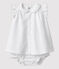 Vestido blanco de manga corta con braguitas bloomer de bebé niña en popelina de algodón ecológico blanco ECUME
