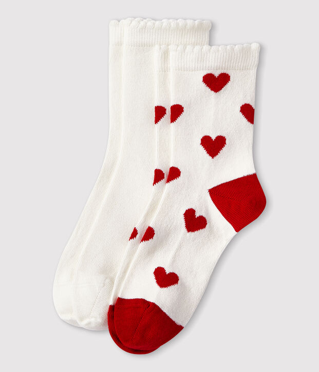 2 pares de calcetines infantiles de algod&oacute;n con estampado de coraz&oacute;n multicolor
