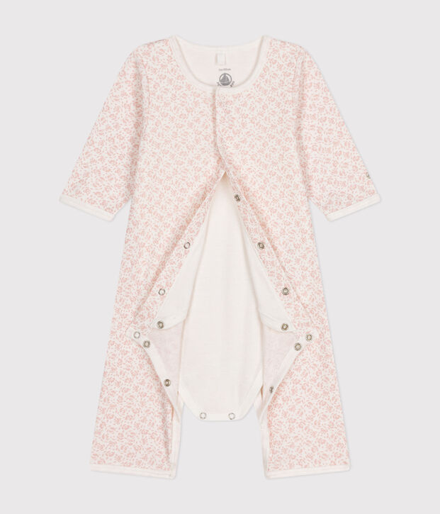 Bodyjama sin pies de algod&oacute;n blanco/rosa