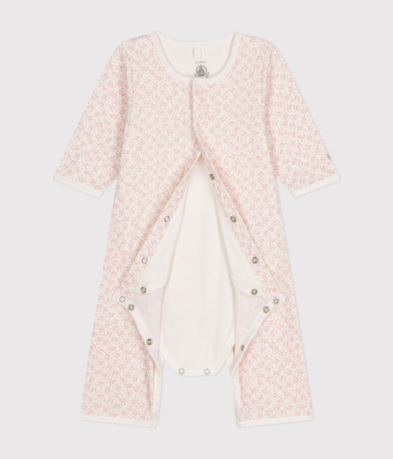 Bodyjama sin pies de algod&oacute;n blanco/rosa