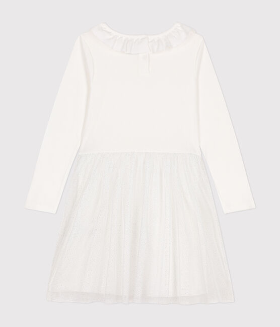Vestido de punto y tul para niña blanco MARSHMALLOW