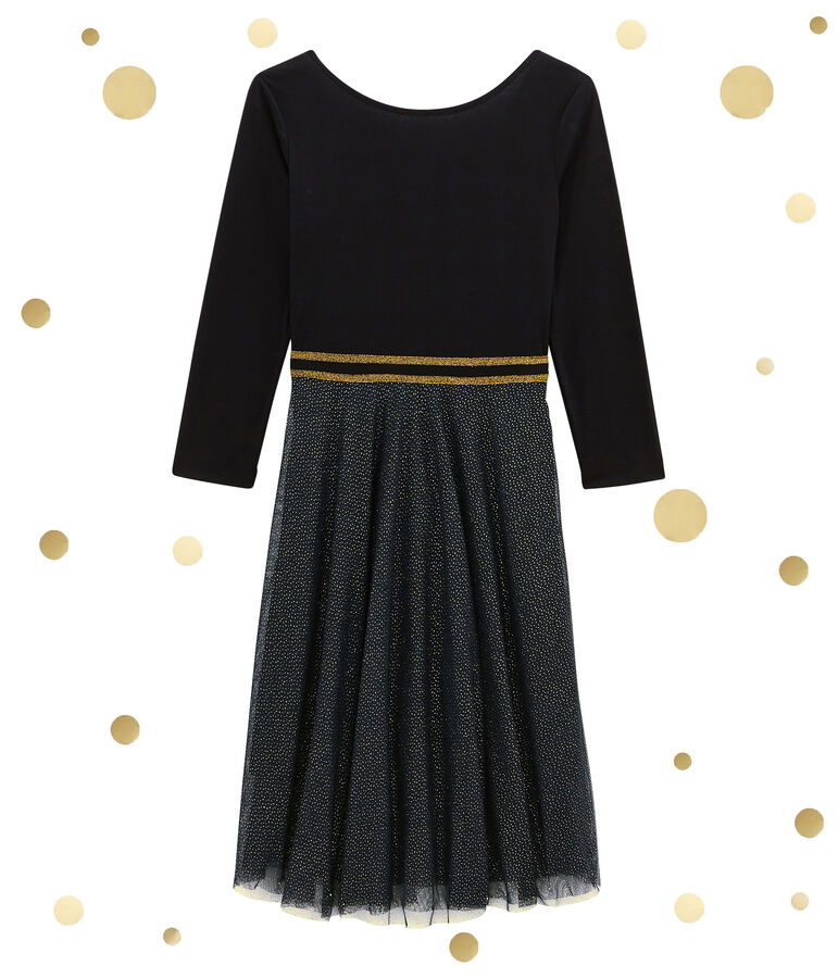 Vestido femenino en bi-materia negro NOIR/amarillo DORE