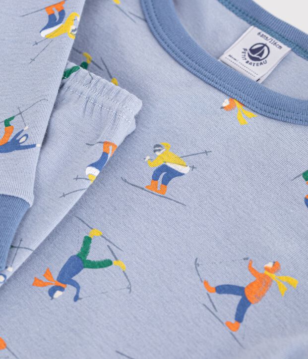 Pijama infantil muy ajustado de algod&oacute;n con estampado azul/blanco/multicolor