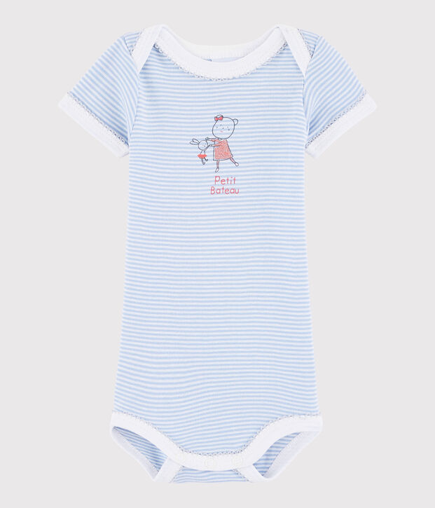 Bodi de manga corta de beb&eacute; ni&ntilde;a violeta/blanco