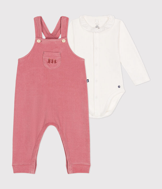 Conjunto de peto de terciopelo para beb&eacute; rosa