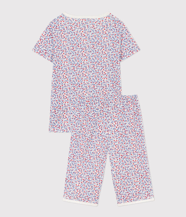 Pijama corto de algod&oacute;n con flores para ni&ntilde;a blanco/multicolor
