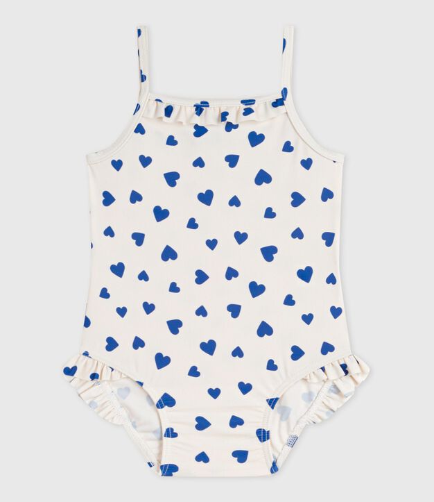 Ba&ntilde;ador con volantes y estampado de corazones para beb&eacute; blanco/azul