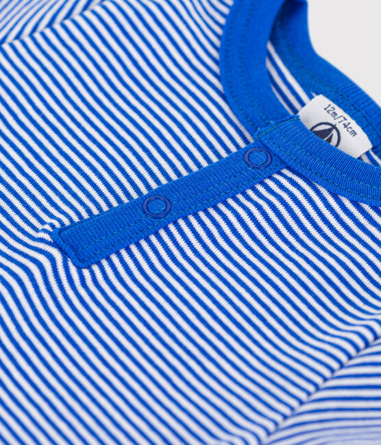 Body de manga corta de algodón milrayas para bebé azul PERSE/blanco MARSHMALLOW
