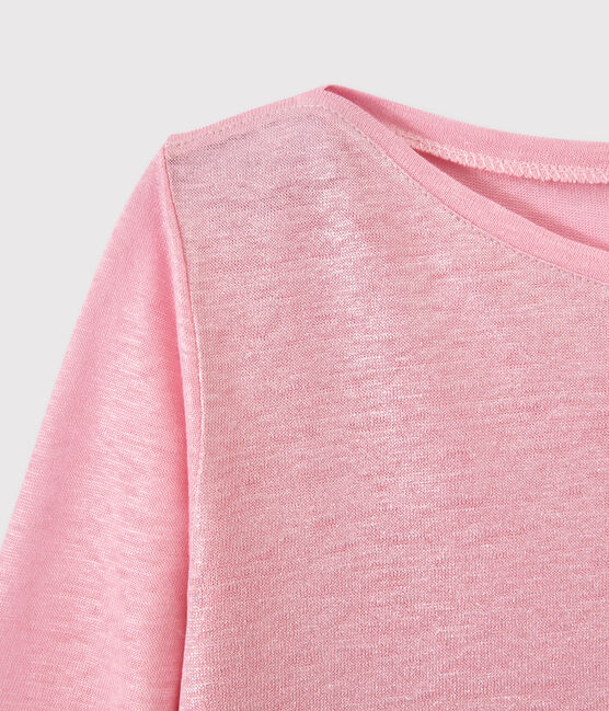 Camiseta de manga larga de lino para mujer rosa BABYLONE/gris ARGENT