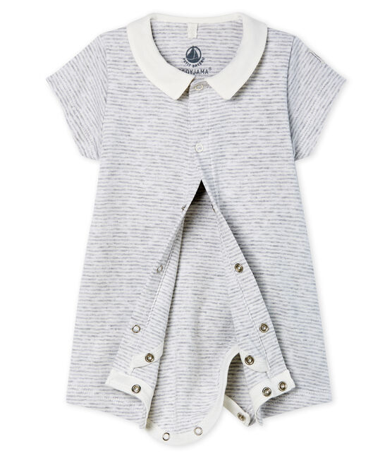 Bodyjama corto de punto para bebé gris POUSSIERE/blanco MARSHMALLOW