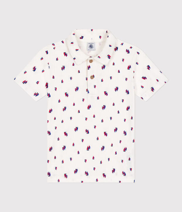 Polo de algod&oacute;n de manga corta para ni&ntilde;o blanco/multicolor