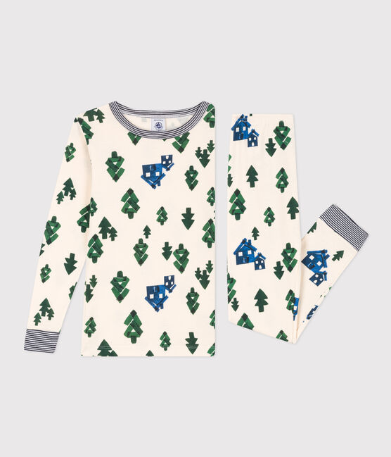 Pijama de algodón ajustado para niño/niña verde AVALANCHE/blanco MEDIEVAL/ MULTICO