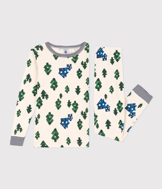 Pijama de algod&oacute;n ajustado para ni&ntilde;o/ni&ntilde;a crudo/azul/multicolor